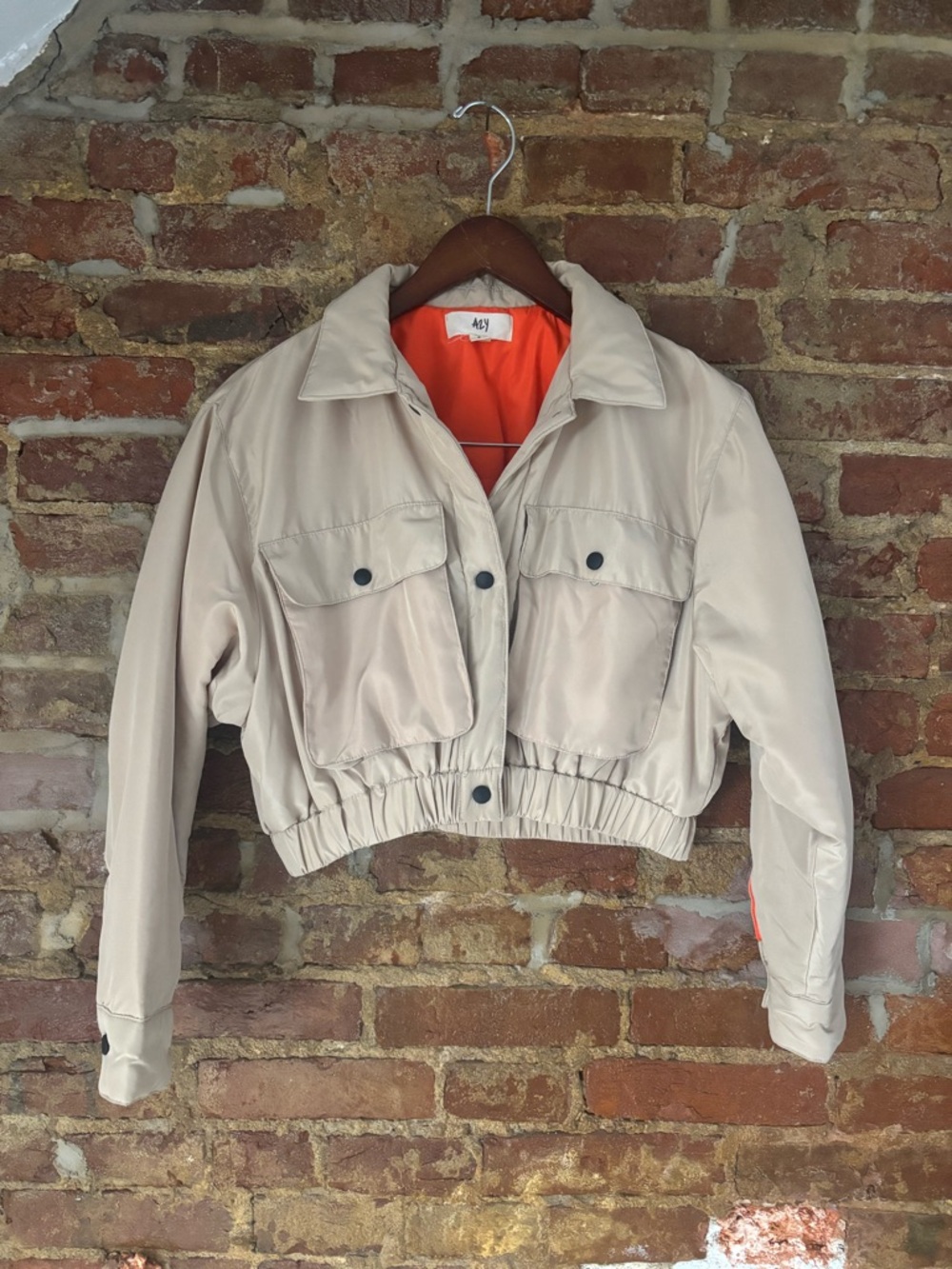 Cream Cropped Utility Bomber Jacket